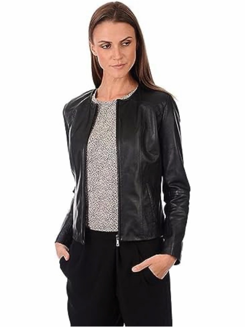 Luis Leather L Women's Black Leather Zip-Front Jacket